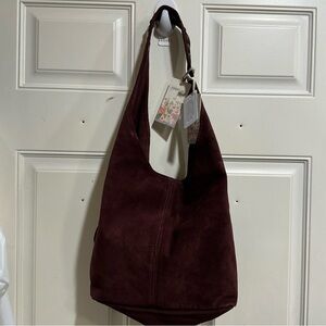 JOHNNY WAS STUDDED ITALIAN SUEDE SLOUCH SHOULDER BAG